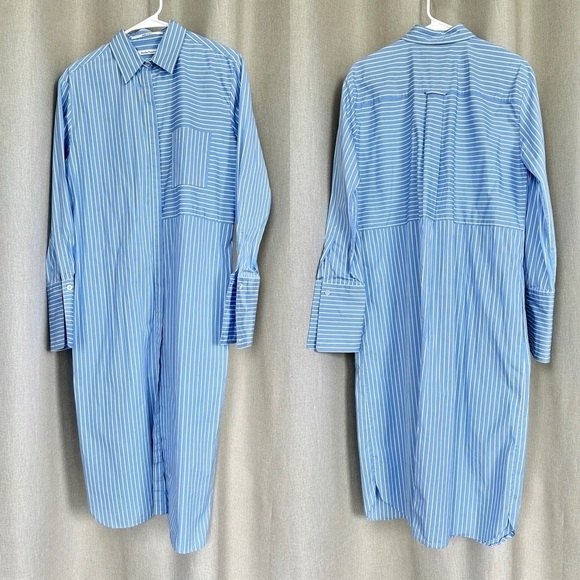 Another Tomorrow Cotton Stripped Blue White Belted Shirt Dress IT 40 US S (4) - Picture 3 of 14